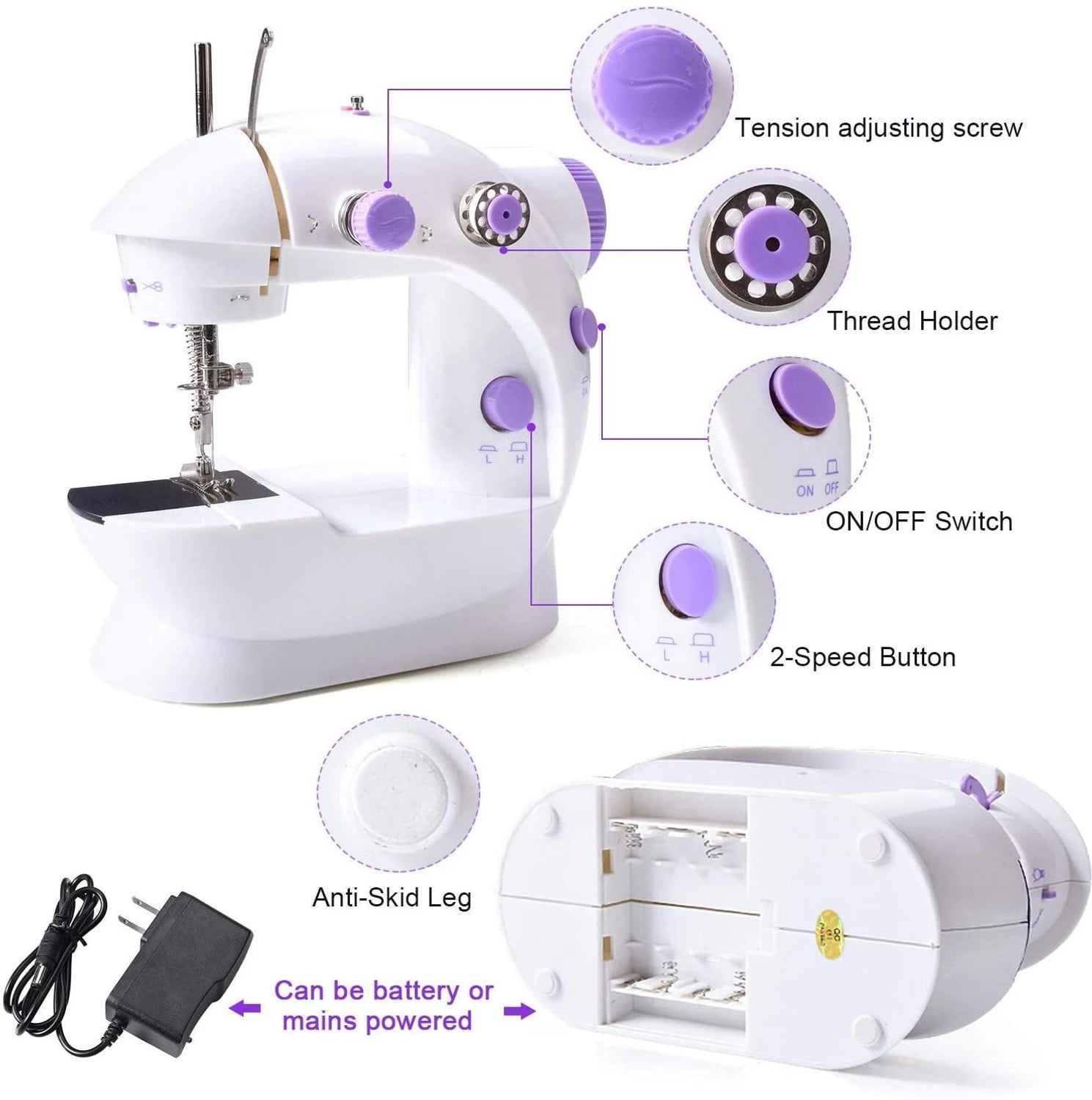 LATESHOP Mini Sewing Machine with Dual Thread and Two Speeds, Portable, Sewing Kit for Home, Travel, Kids, Beginners Electric Sewing Machine ( Built-in Stitches 30)