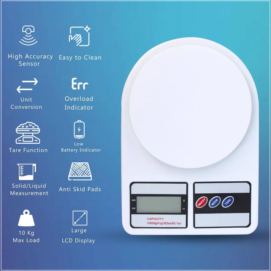 Glun Weight Machine for Kitchen, Digital Scale with LCD Display, Scale for Home Baking, Cooking & Balance Diet. Weighing Machine with capacity 10Kg with back light