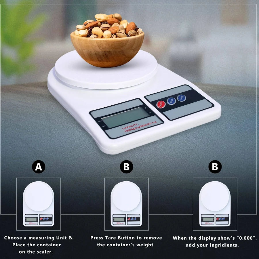 Glun Weight Machine for Kitchen, Digital Scale with LCD Display, Scale for Home Baking, Cooking & Balance Diet. Weighing Machine with capacity 10Kg with back light