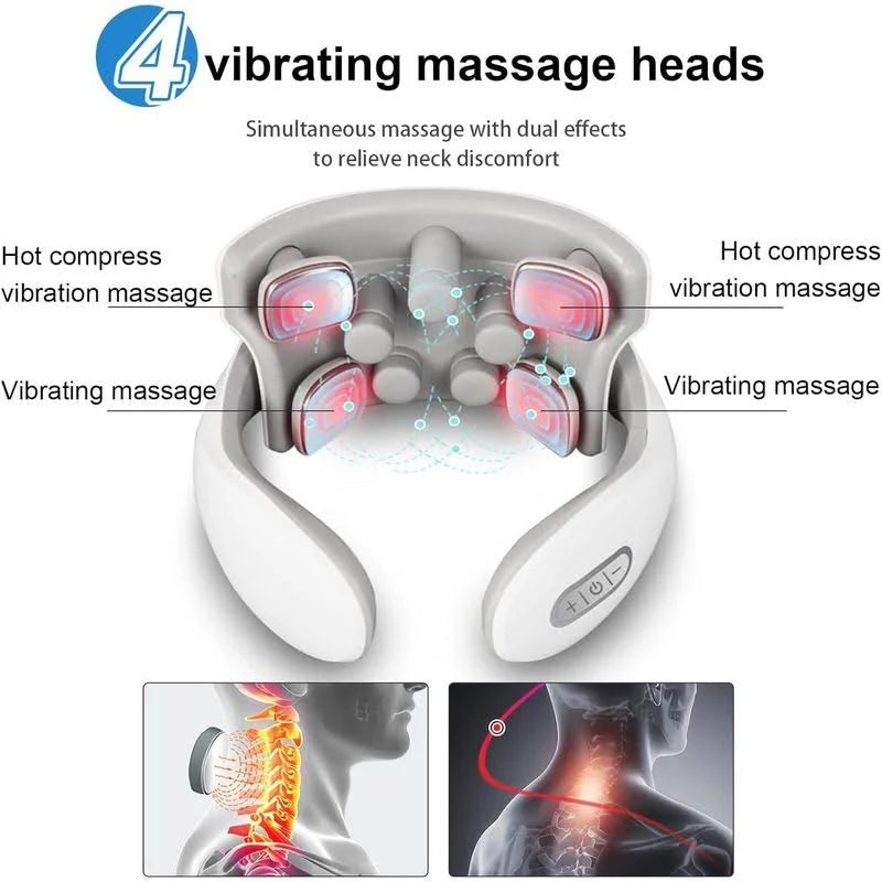 Electric Neck Massager with Heat | Pain Relief Deep Tissue, Intelligent High-End Shiatsu Vibrating Neck Massage | Electric Massager for Neck Relaxation, Wireless Massager for Home and Office(Standard)